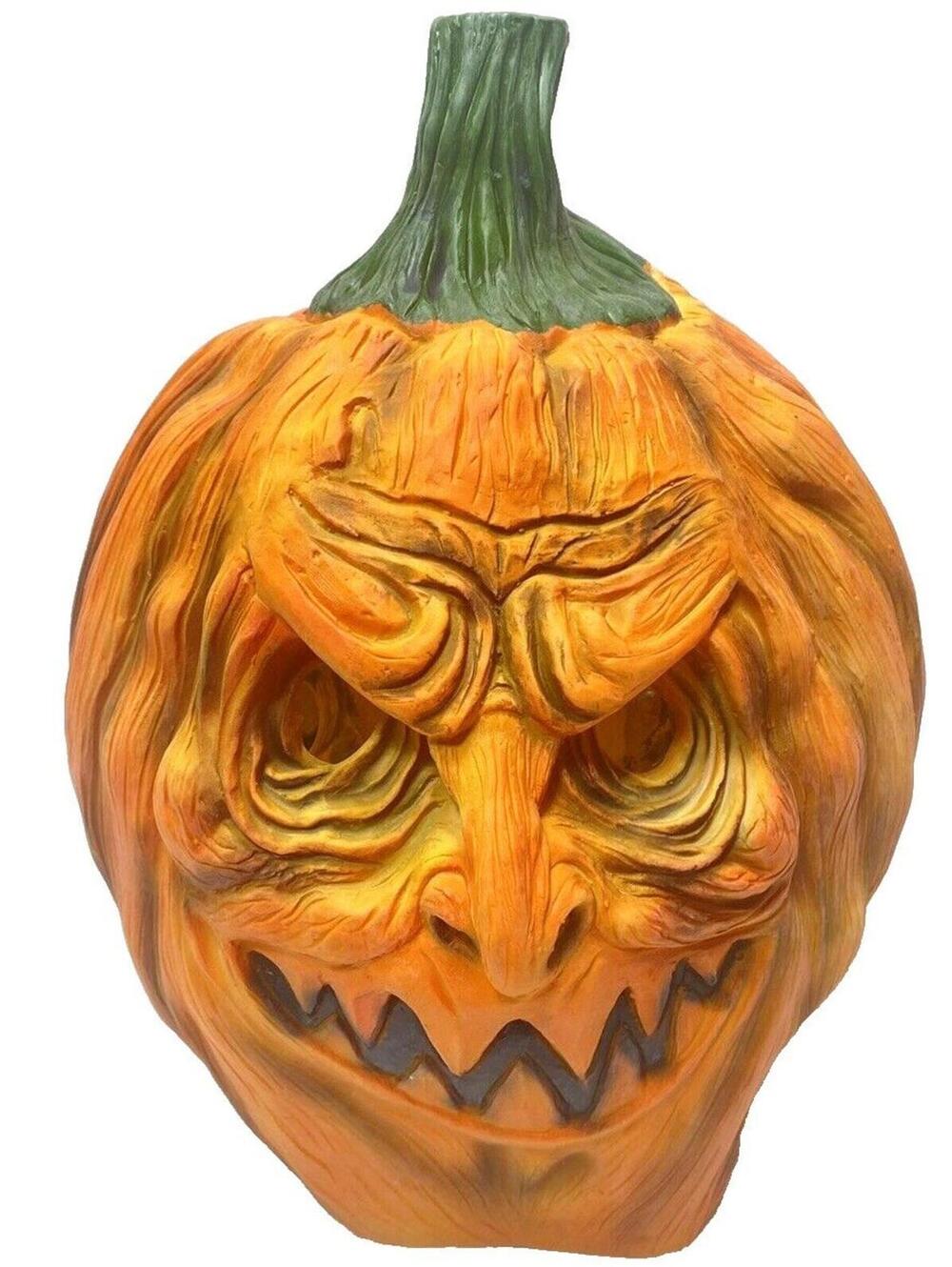 Realistic Detailed Evil Pumpkin Lantern Head Halloween Mask Costume